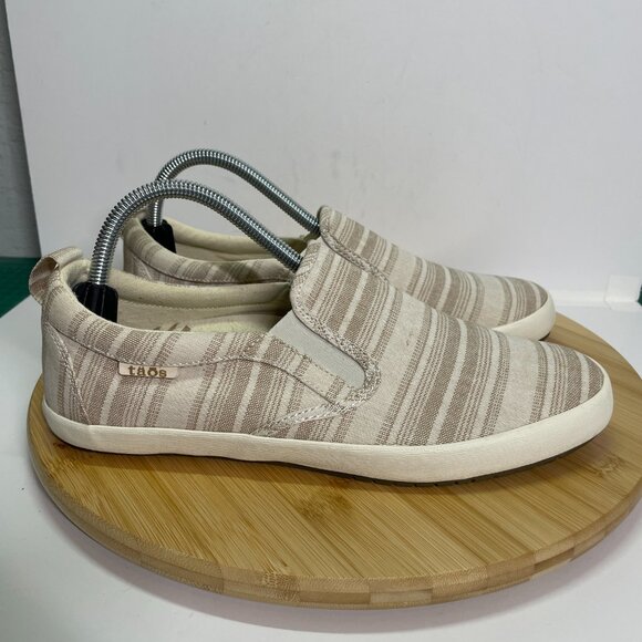 Taos Women 9 Dandy Beige Tan White Stripe Casual Slip-On Sneakers Comfort - Picture 5 of 10